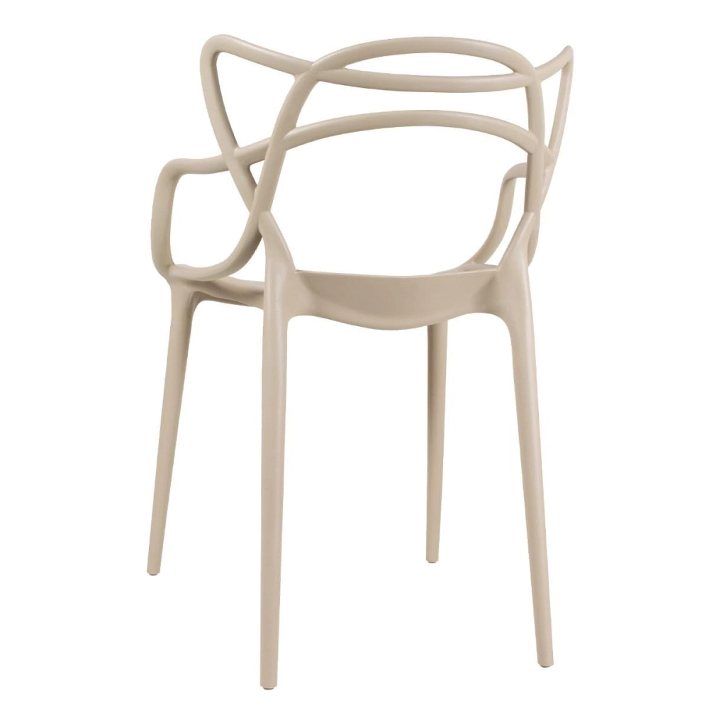 Kit com 4 Cadeiras Design Allegra Polipropileno Injetado Alta Densidade Empilhável Sala Cozinha Jantar Bar Jardim Varanda Nude Bege