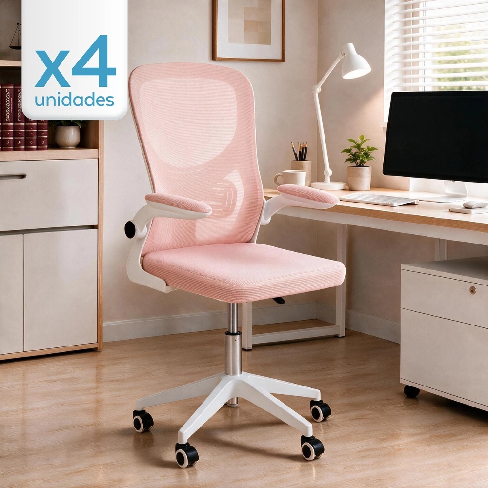 Kit com 4 Cadeiras escritório rodizio office Bytes - Rosa claro Kit com 4 Cadeiras escritório rodizio office Bytes - Rosa claro