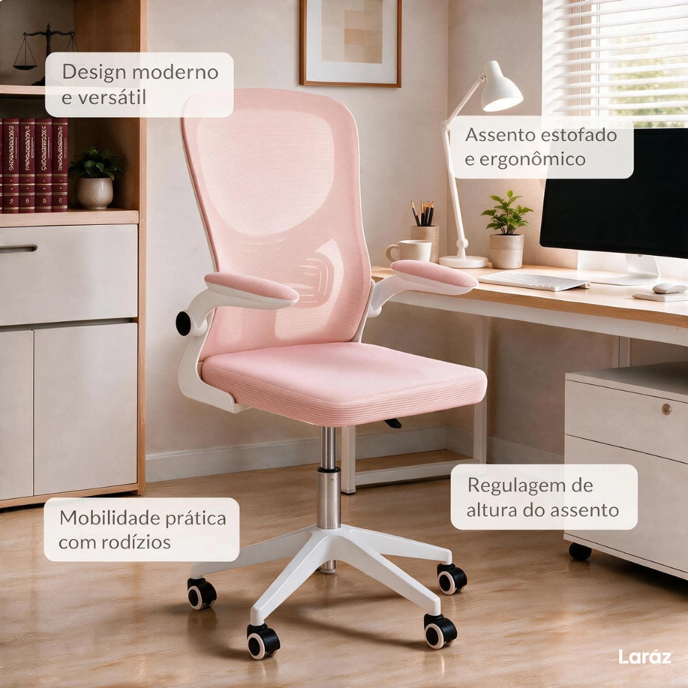 Kit com 4 Cadeiras escritório rodizio office Bytes - Rosa claro Kit com 4 Cadeiras escritório rodizio office Bytes - Rosa claro