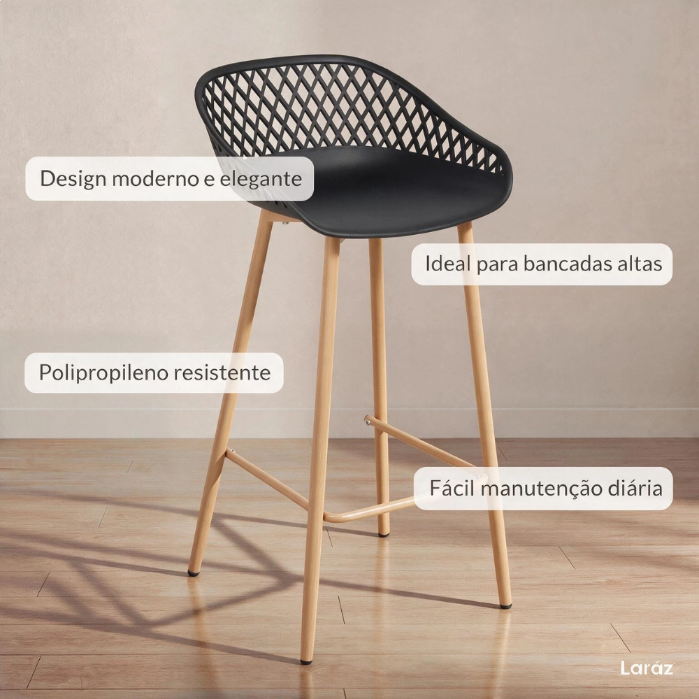 Kit com 6 Banquetas altas para bancada Clarice Cloe com base de metal - Preto Kit com 6 Banquetas altas para bancada Clarice Cloe com base de metal - Preto