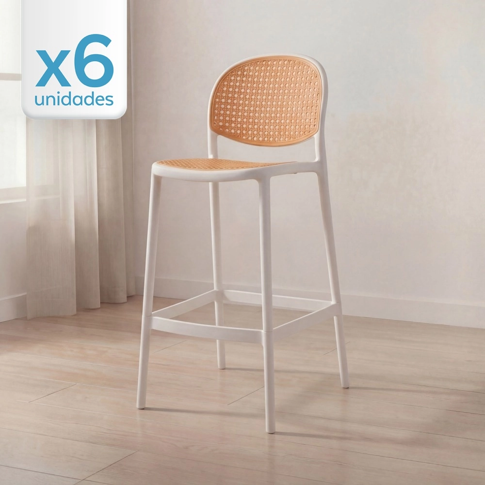 Kit com 6 Banquetas altas para bancada Mumbai com assento anatômico 78 cm – Branco Kit com 6 Banquetas altas para bancada Mumbai com assento anatômico 78 cm – Branco