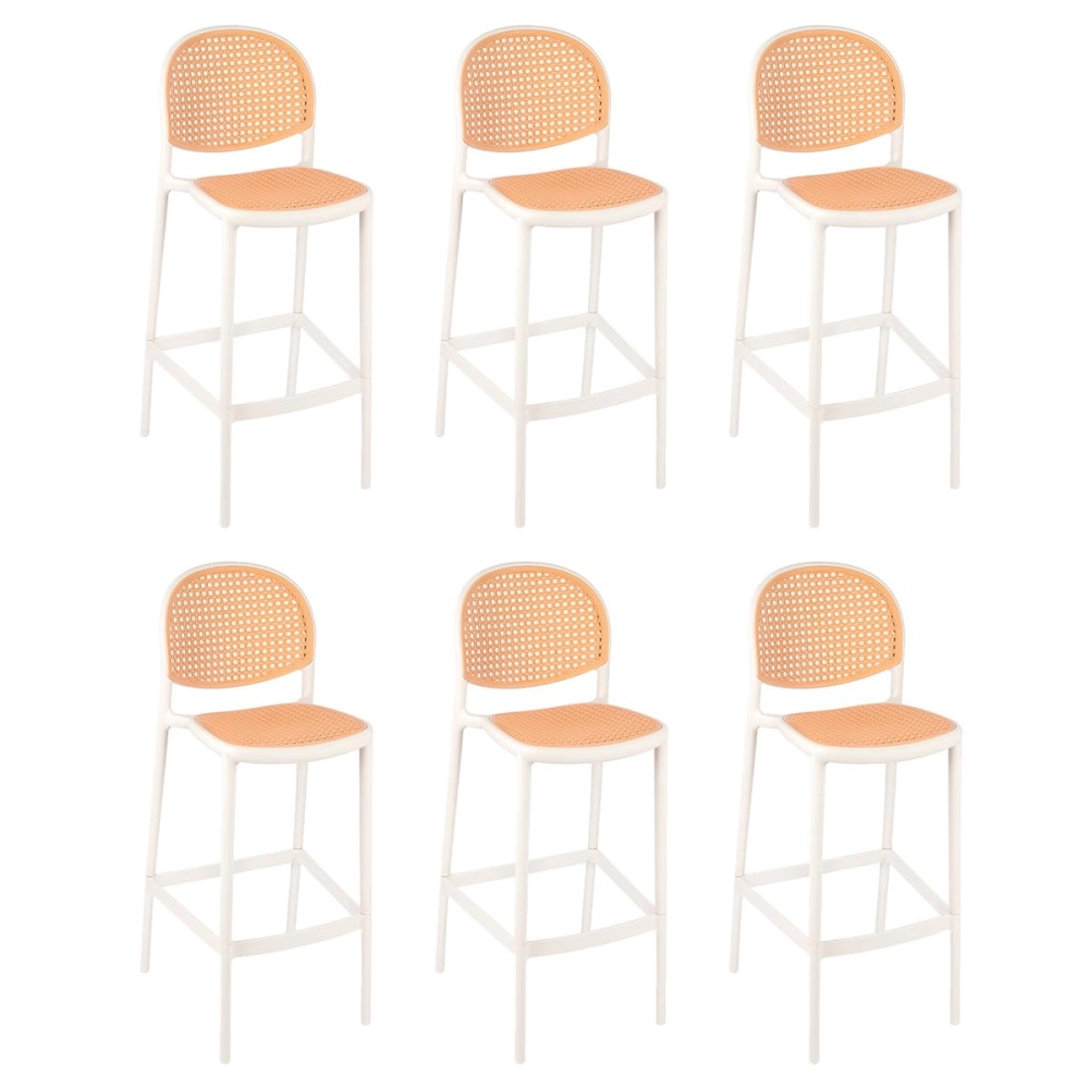 Kit com 6 Banquetas altas para bancada Mumbai com assento anatômico 78 cm – Branco Kit com 6 Banquetas altas para bancada Mumbai com assento anatômico 78 cm – Branco