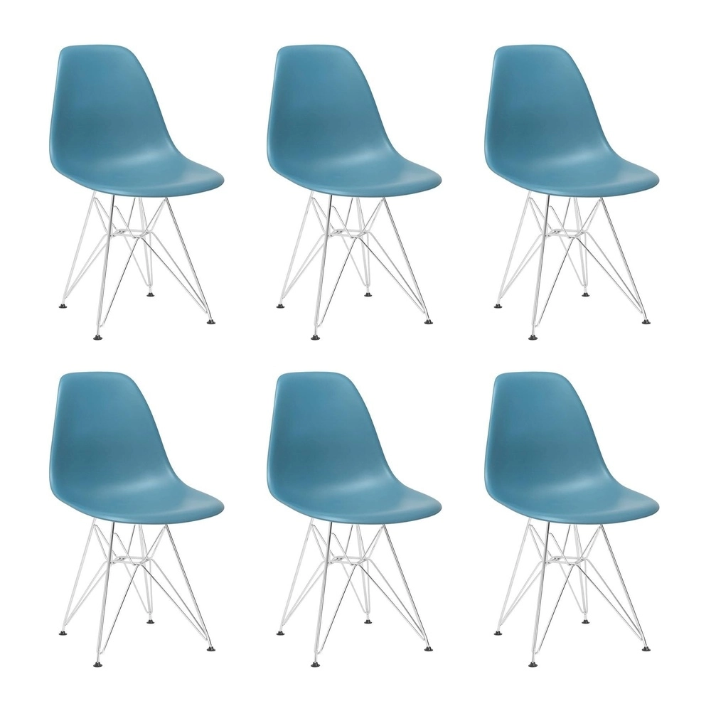 Kit com 6 Cadeiras Charles Eames Eiffel DKR em Polipropileno com Base Metálica - Turquesa
