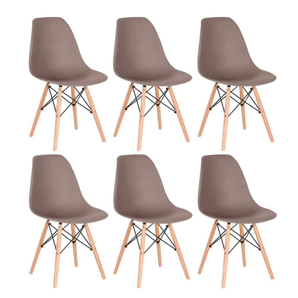 Kit com 6 Cadeiras Charles Eames Eiffel DSW com pés de madeira clara - Fendi