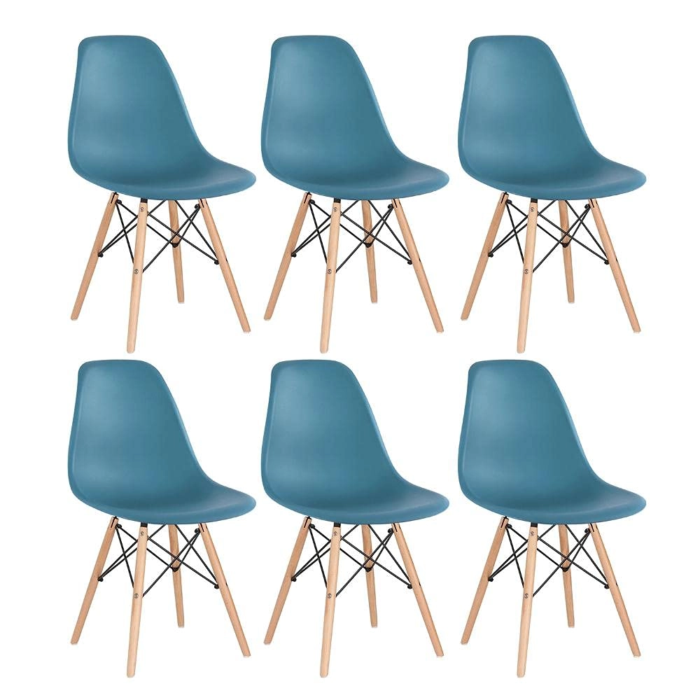 Kit com 6 Cadeiras Charles Eames Eiffel DSW em Polipropileno com Base Madeira - Turquesa