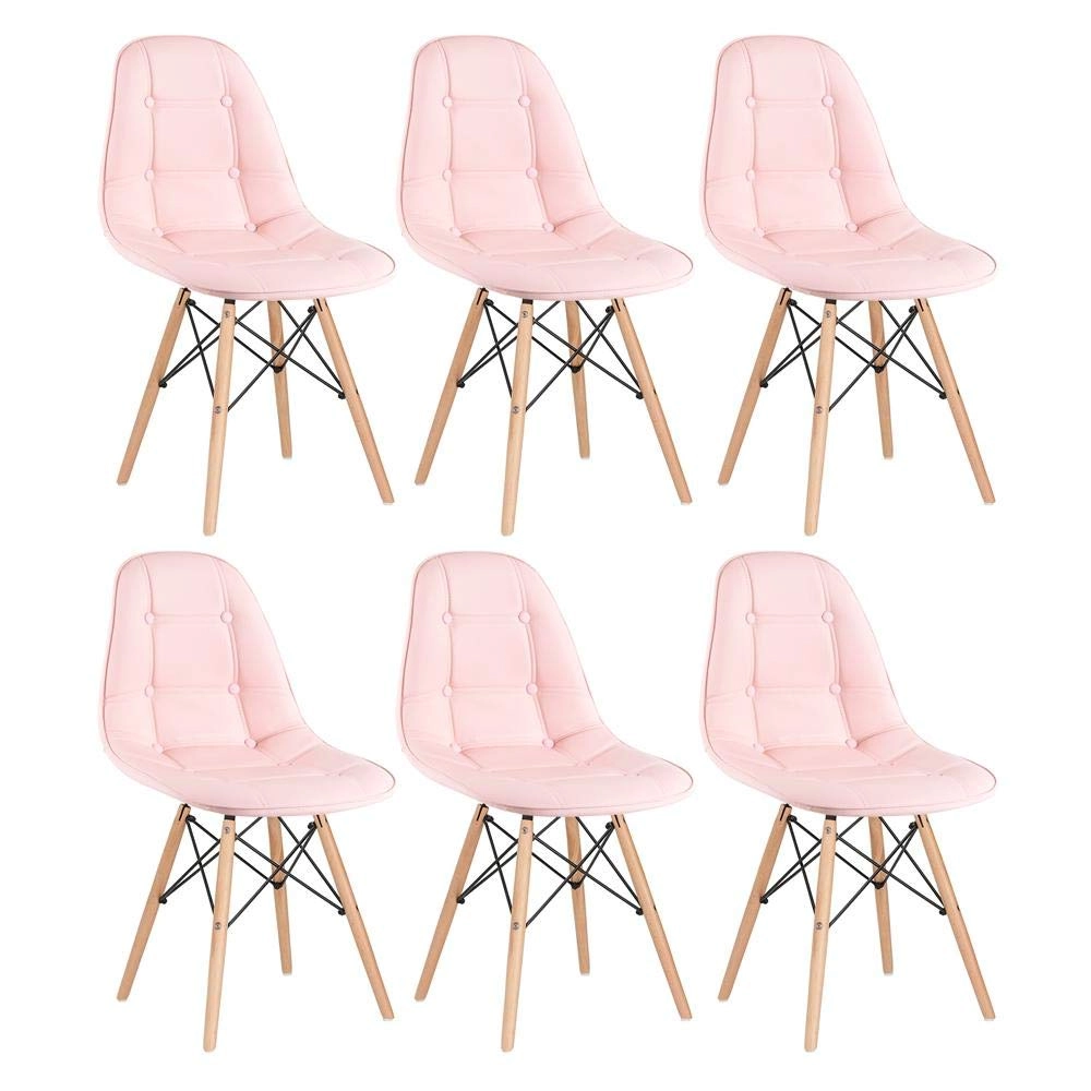 Kit com 6 Cadeiras de jantar Charles Eames Eiffel Botonê Estofada - Rosa claro