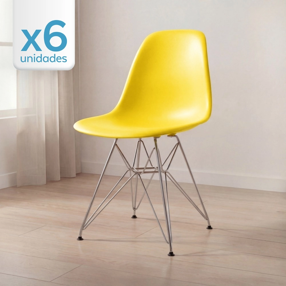 Kit com 6 Cadeiras de jantar Charles Eames Eiffel DKR em Polipropileno - Amarelo Kit com 6 Cadeiras de jantar Charles Eames Eiffel DKR em Polipropileno - Amarelo