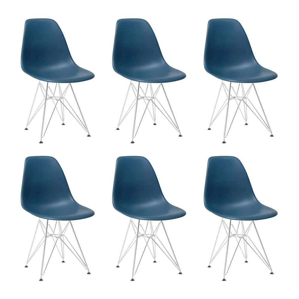 Kit com 6 Cadeiras de jantar Charles Eames Eiffel DKR em Polipropileno - Azul petróleo Kit com 6 Cadeiras de jantar Charles Eames Eiffel DKR em Polipropileno - Azul petróleo