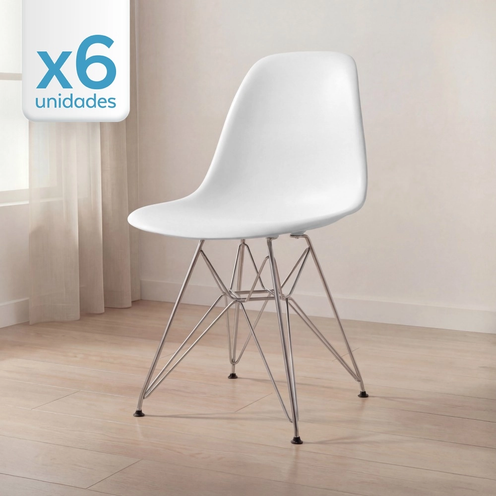 Kit com 6 Cadeiras de jantar Charles Eames Eiffel DKR em Polipropileno - Cinza claro Kit com 6 Cadeiras de jantar Charles Eames Eiffel DKR em Polipropileno - Cinza claro