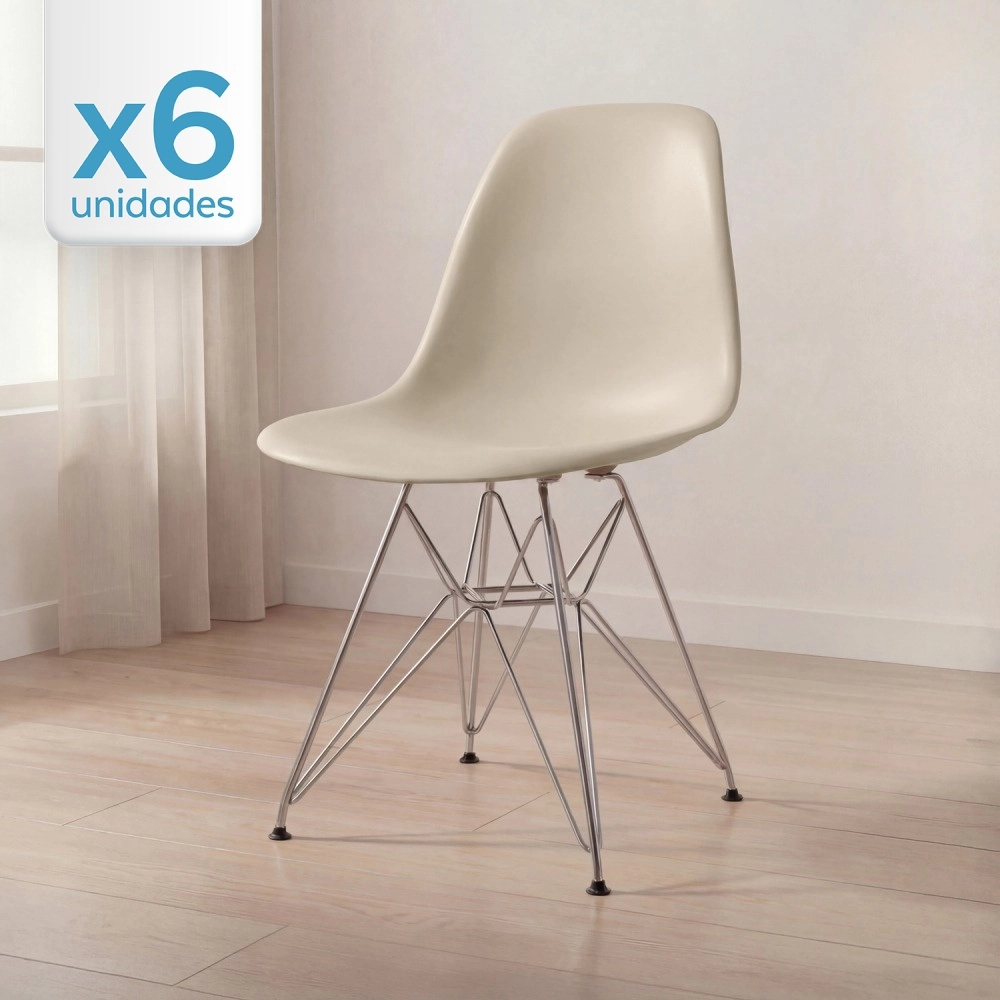 Kit com 6 Cadeiras de jantar Charles Eames Eiffel DKR em Polipropileno - Nude