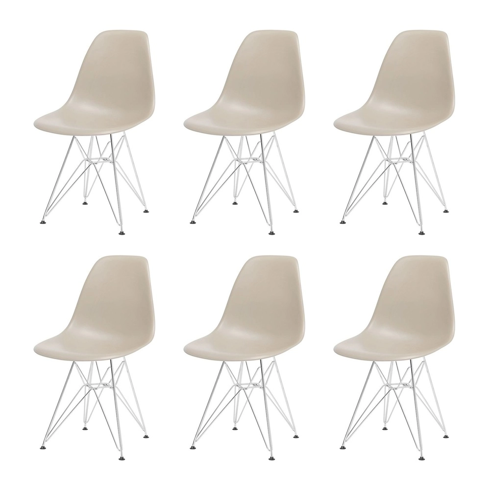 Kit com 6 Cadeiras de jantar Charles Eames Eiffel DKR em Polipropileno - Nude