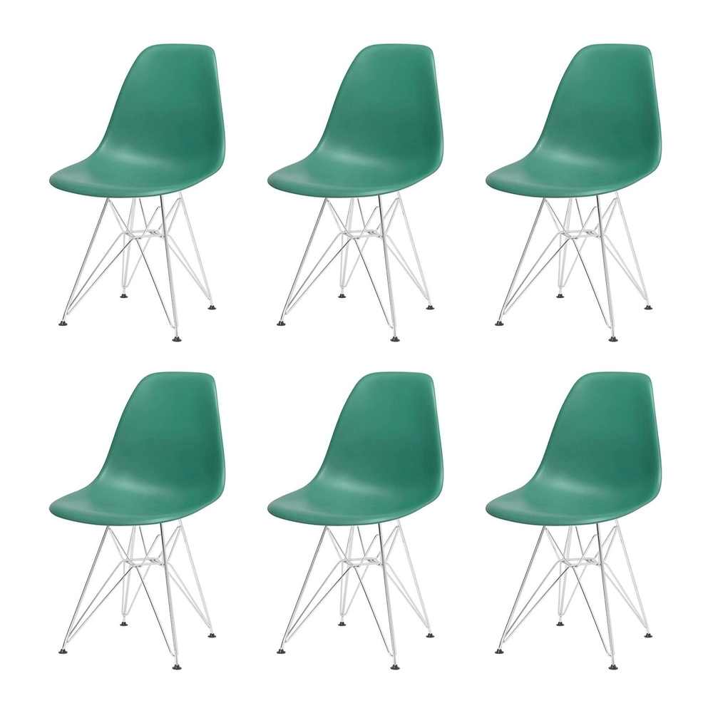Kit com 6 Cadeiras de jantar Charles Eames Eiffel DKR em Polipropileno - Verde escuro Kit com 6 Cadeiras de jantar Charles Eames Eiffel DKR em Polipropileno - Verde escuro