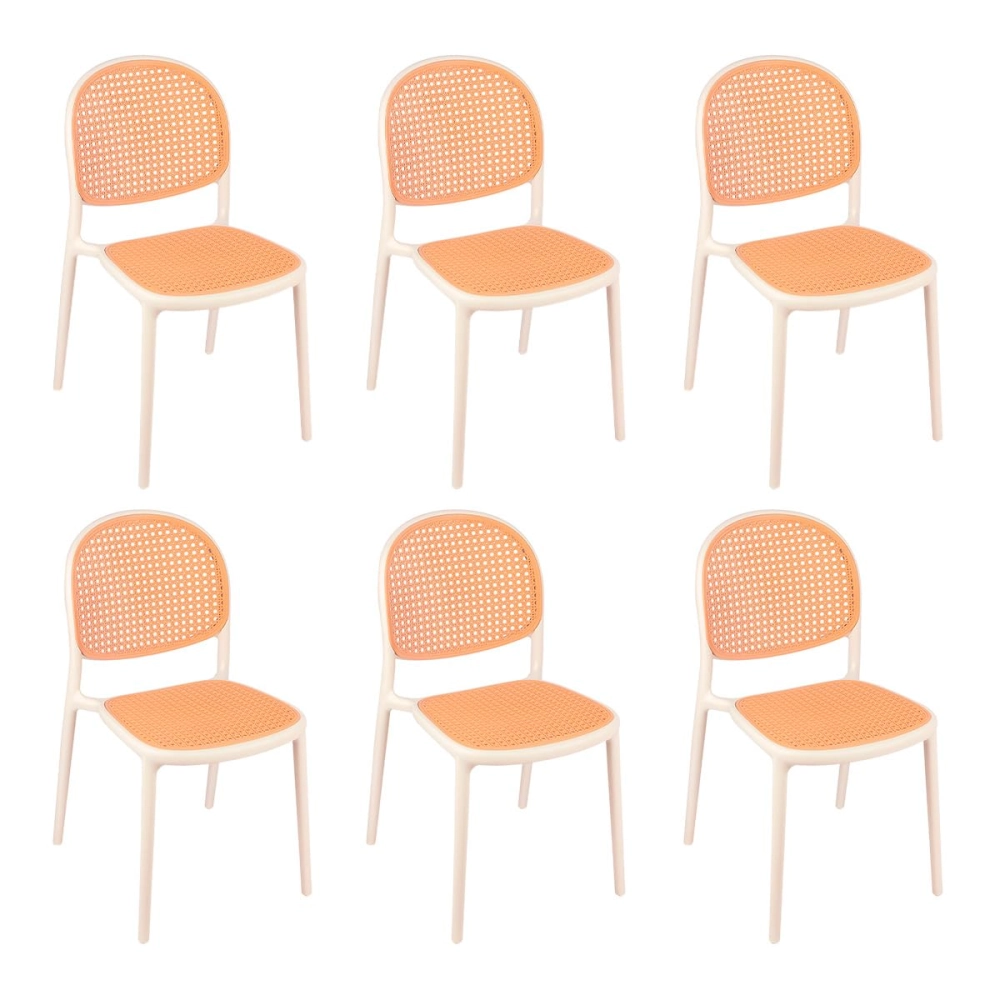 Kit com 6 Cadeiras de jantar Mumbai de telinha com design contemporâneo e assento anatômico – Branco Kit com 6 Cadeiras de jantar Mumbai de telinha com design contemporâneo e assento anatômico – Branco