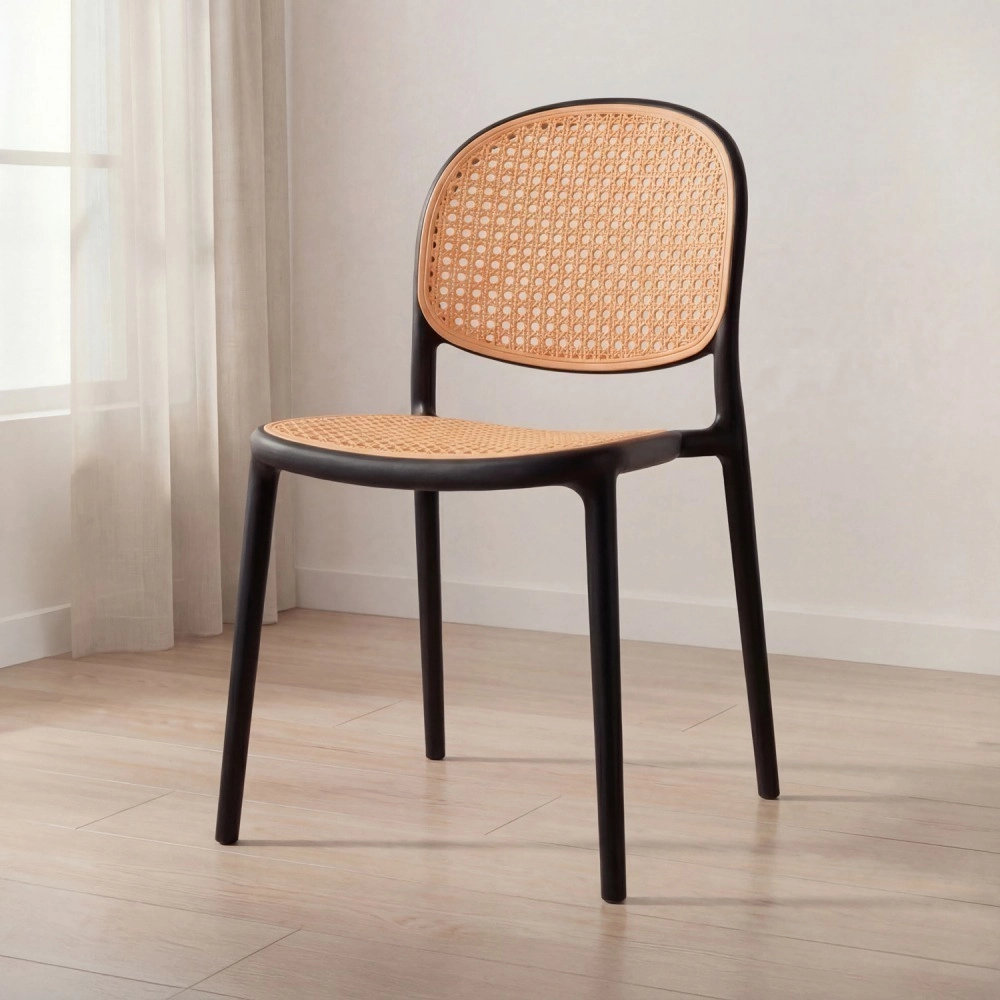Kit com 6 Cadeiras de jantar Mumbai de telinha com design contemporâneo e assento anatômico – Preta