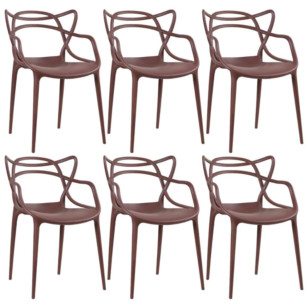 Kit com 6 Cadeiras Design Allegra Polipropileno Injetado Alta Densidade Empilhável Sala Cozinha Jantar Bar Jardim Varanda Marrom Kit com 6 Cadeiras Design Allegra Polipropileno Injetado Alta Densidade Empilhável Sala Cozinha Jantar Bar Jardim Varanda Marrom
