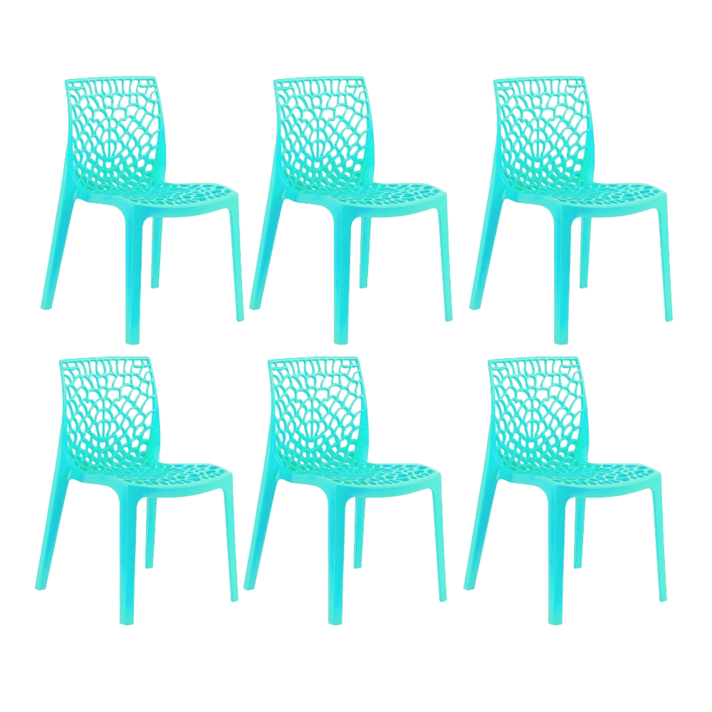 Kit com 6 Cadeiras Gruvyer com Design Contemporâneo Encosto e Assento Anatômico - Azul tiffany