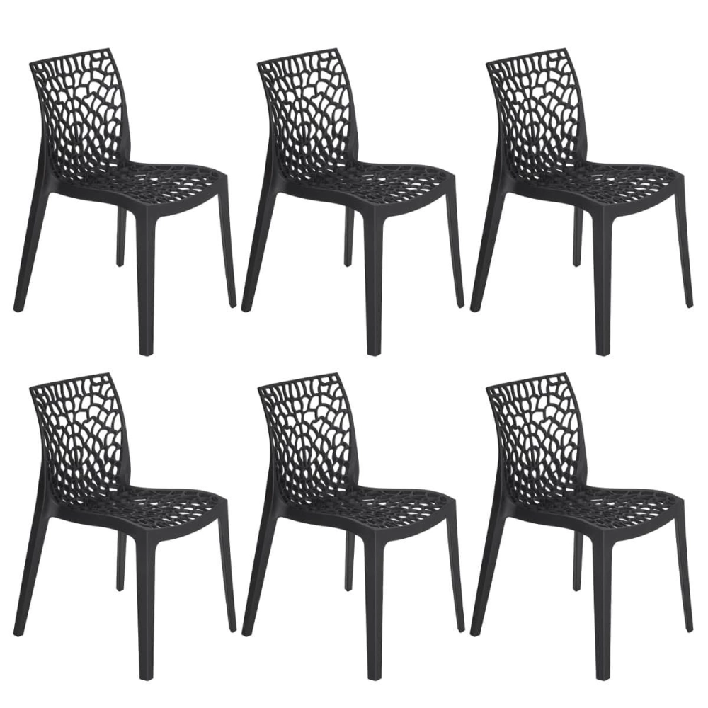 Kit com 6 Cadeiras Gruvyer, Polipropileno com Encosto Versátil para Sala de Jantar Cozinha Bar Jardim Varanda Cafeteria Shopping Salão de Festas, Fosco Preto