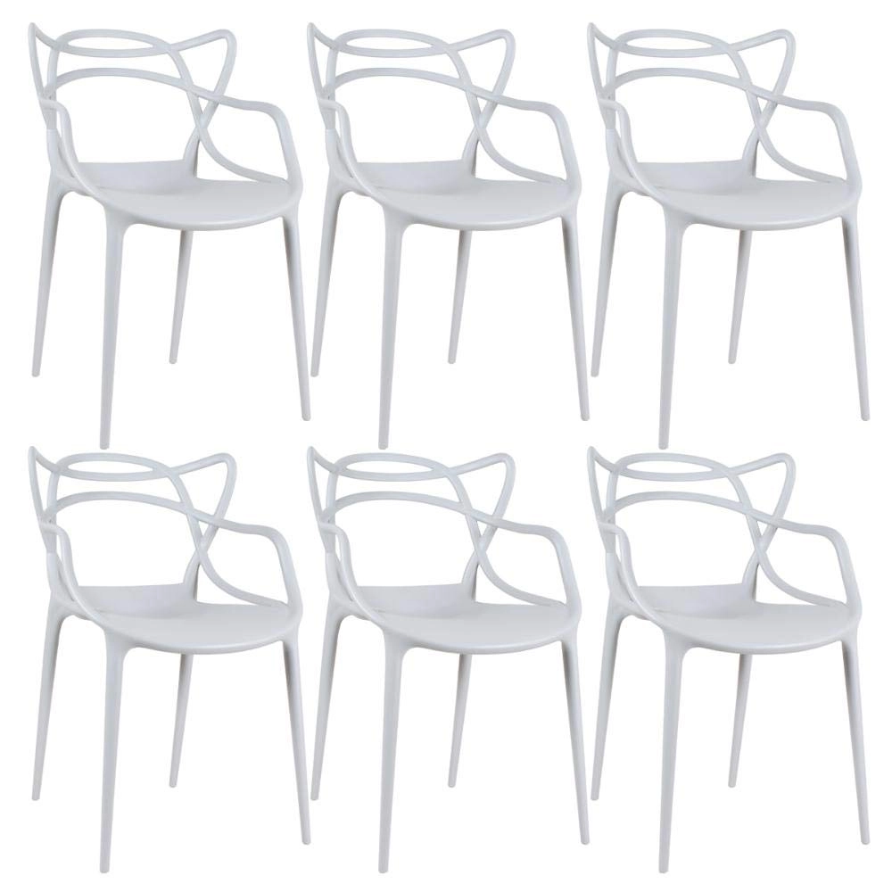 Kit com 6 Cadeiras Master Allegra Design Moderno em Polipropileno para Cozinha e Sala de Jantar - Cinza claro