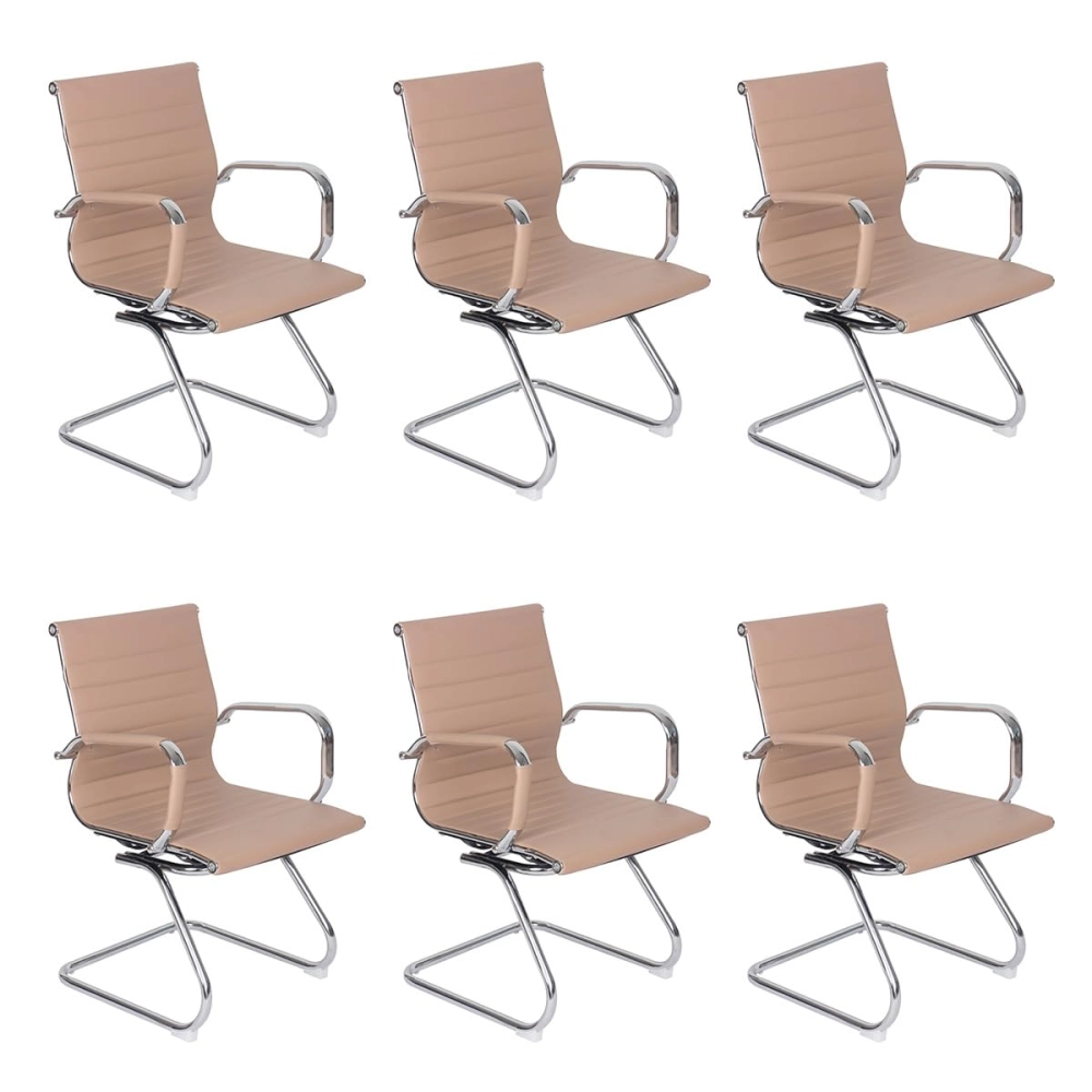 Kit com 6 Cadeiras para Escritório Esteirinha com Base Fixa - Nude Kit com 6 Cadeiras para Escritório Esteirinha com Base Fixa - Nude