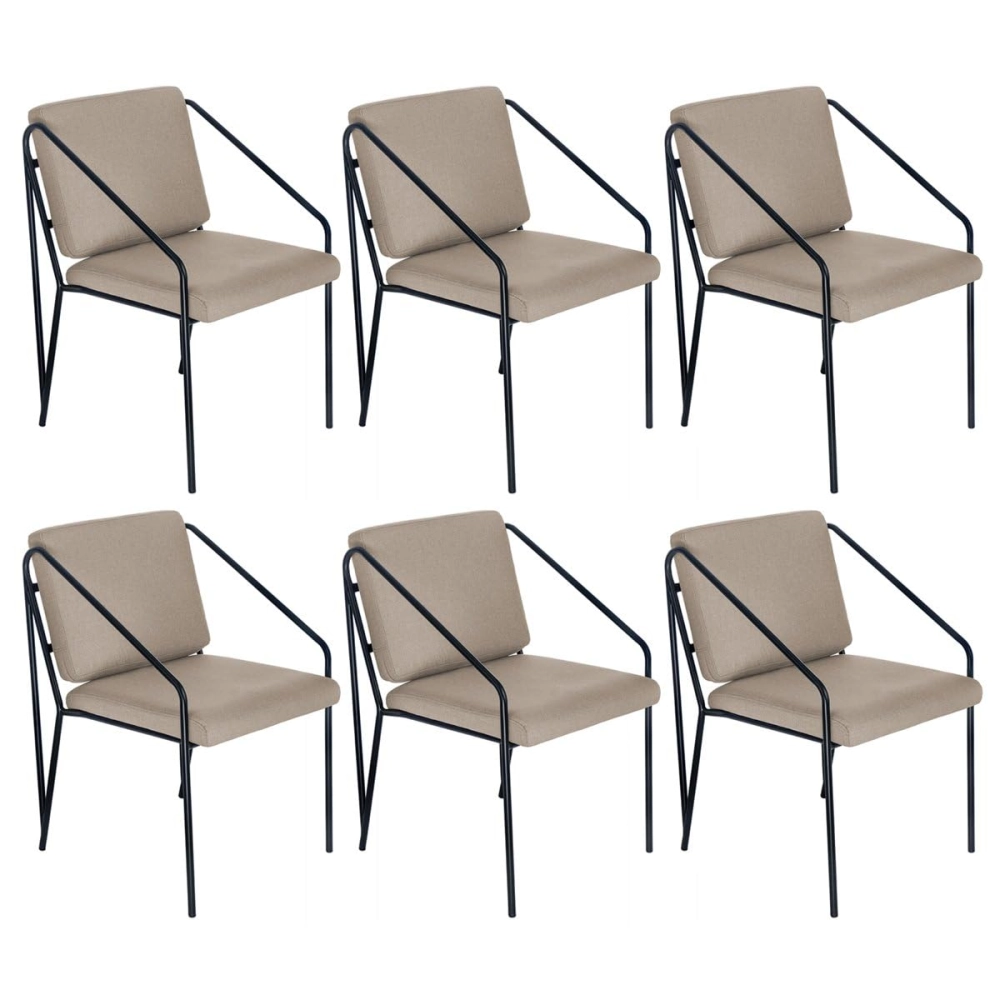 Kit com 6 Cadeiras Poltrona estofada Bergen com design nórdico escandinavo - nude Kit com 6 Cadeiras Poltrona estofada Bergen com design nórdico escandinavo - nude