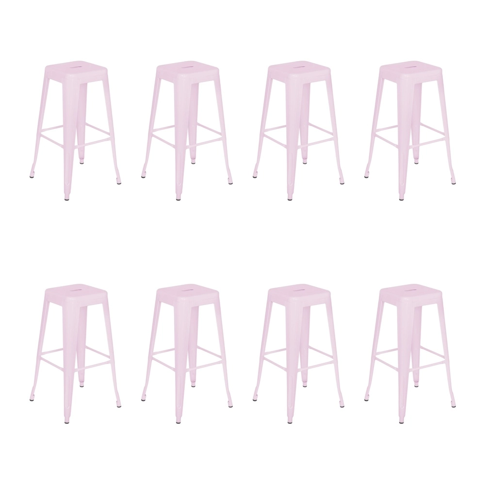 Kit com 8 Banquetas altas para bancada Iron Tolix 76 cm - Rosa claro