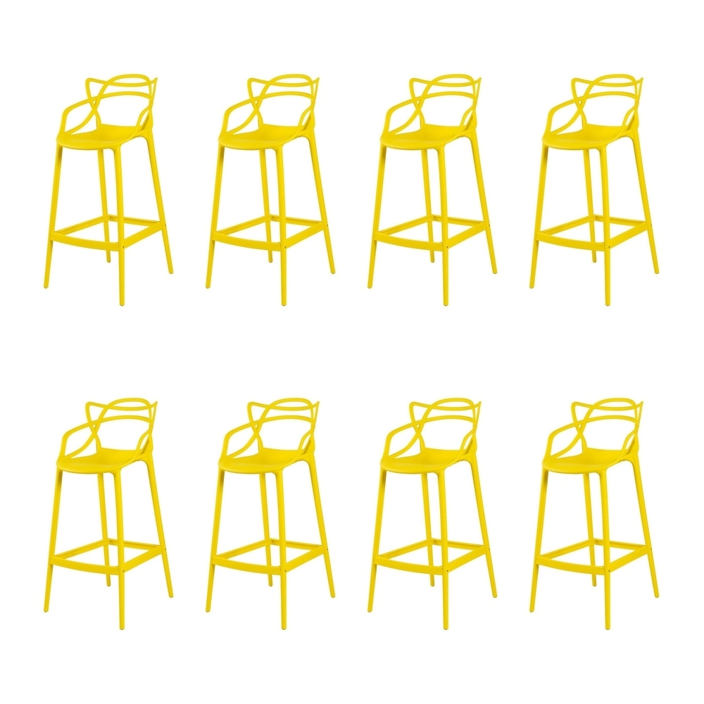 Kit com 8 Banquetas altas para bancada Master Allegra em Polipropileno 78 cm - Amarelo