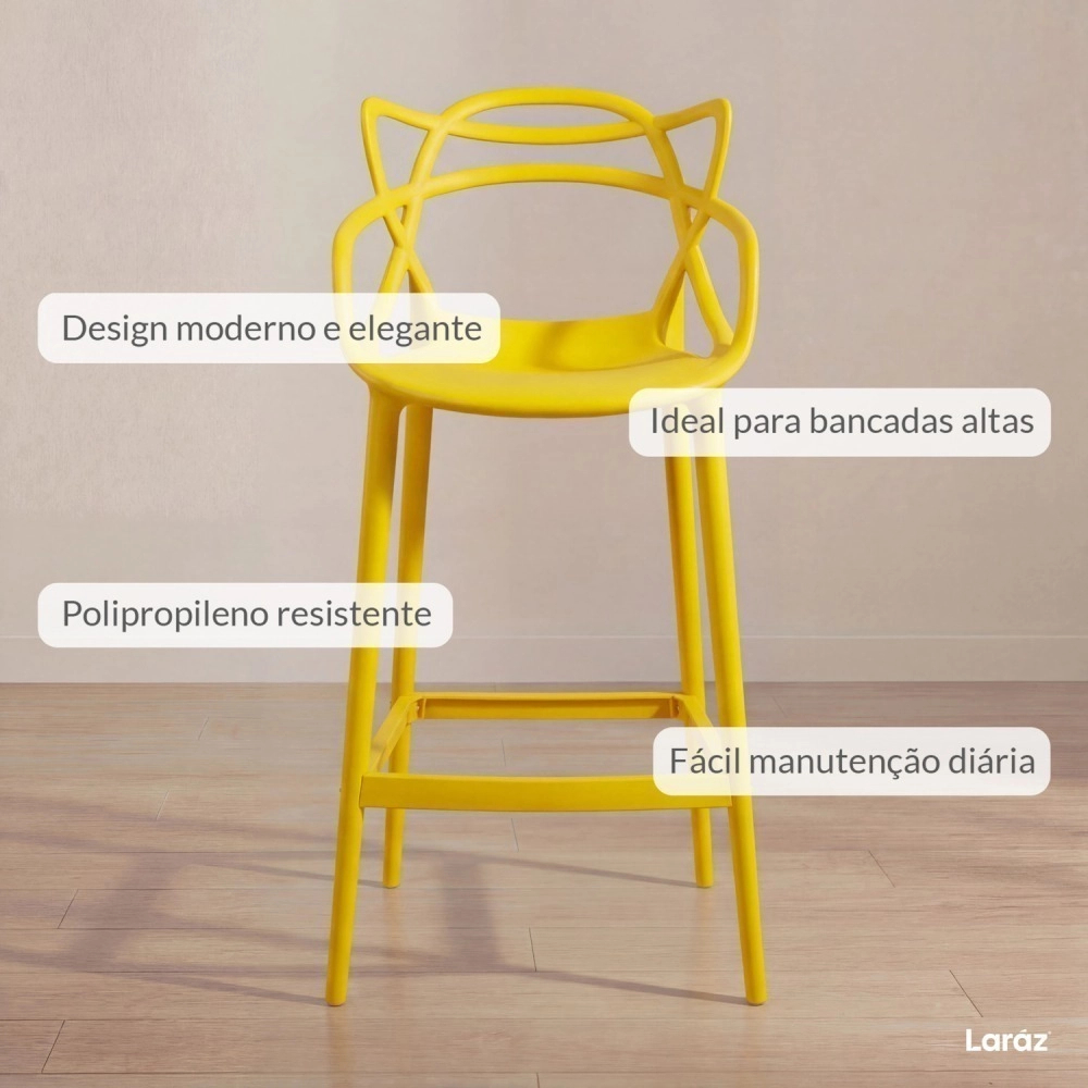 Kit com 8 Banquetas altas para bancada Master Allegra em Polipropileno 78 cm - Amarelo