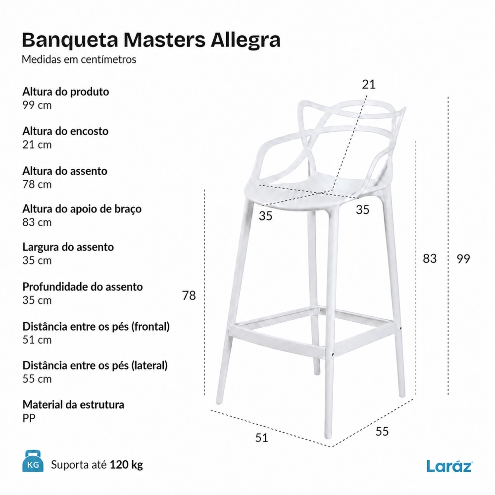 Kit com 8 Banquetas altas para bancada Master Allegra em Polipropileno 78 cm - Amarelo