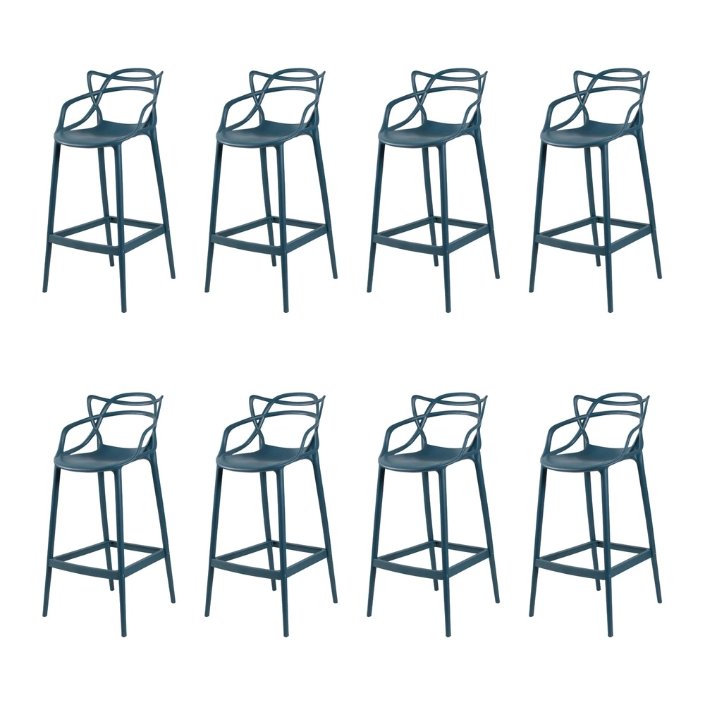 Kit com 8 Banquetas altas para bancada Master Allegra em Polipropileno 78 cm - Azul petróleo Kit com 8 Banquetas altas para bancada Master Allegra em Polipropileno 78 cm - Azul petróleo