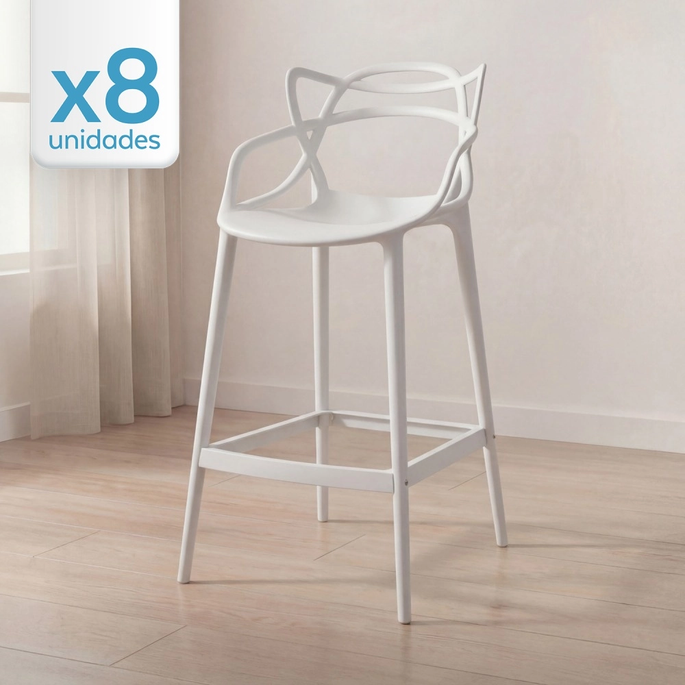 Kit com 8 Banquetas altas para bancada Master Allegra em Polipropileno 78 cm - Branco