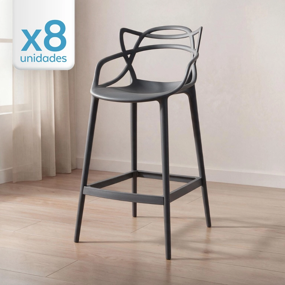 Kit com 8 Banquetas altas para bancada Master Allegra em Polipropileno 78 cm - Cinza escuro Kit com 8 Banquetas altas para bancada Master Allegra em Polipropileno 78 cm - Cinza escuro