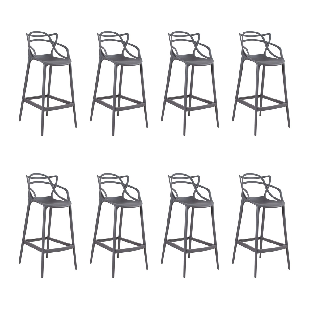 Kit com 8 Banquetas altas para bancada Master Allegra em Polipropileno 78 cm - Cinza escuro Kit com 8 Banquetas altas para bancada Master Allegra em Polipropileno 78 cm - Cinza escuro