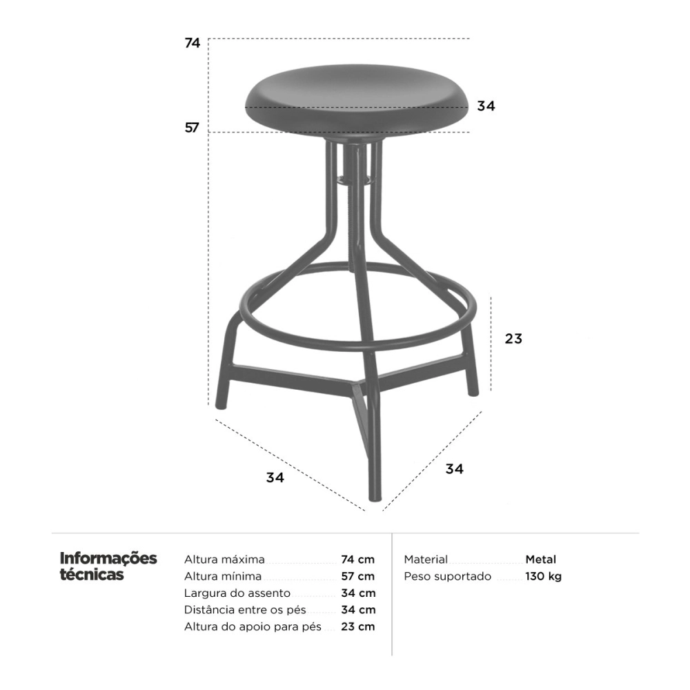 Kit com 8 Banquetas altas para cozinha industrial York com banco giratório - Preto Kit com 8 Banquetas altas para cozinha industrial York com banco giratório - Preto
