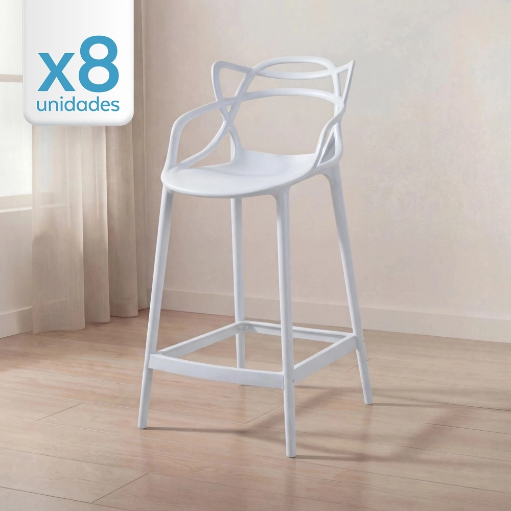 Kit com 8 Banquetas Médias Master Allegra em Polipropileno para Bancada 66 cm - Branco