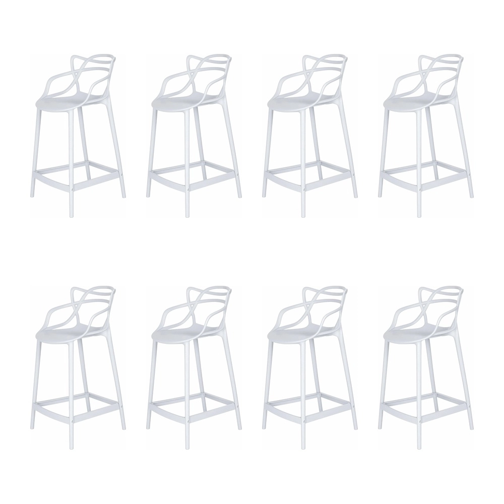 Kit com 8 Banquetas Médias Master Allegra em Polipropileno para Bancada 66 cm - Branco