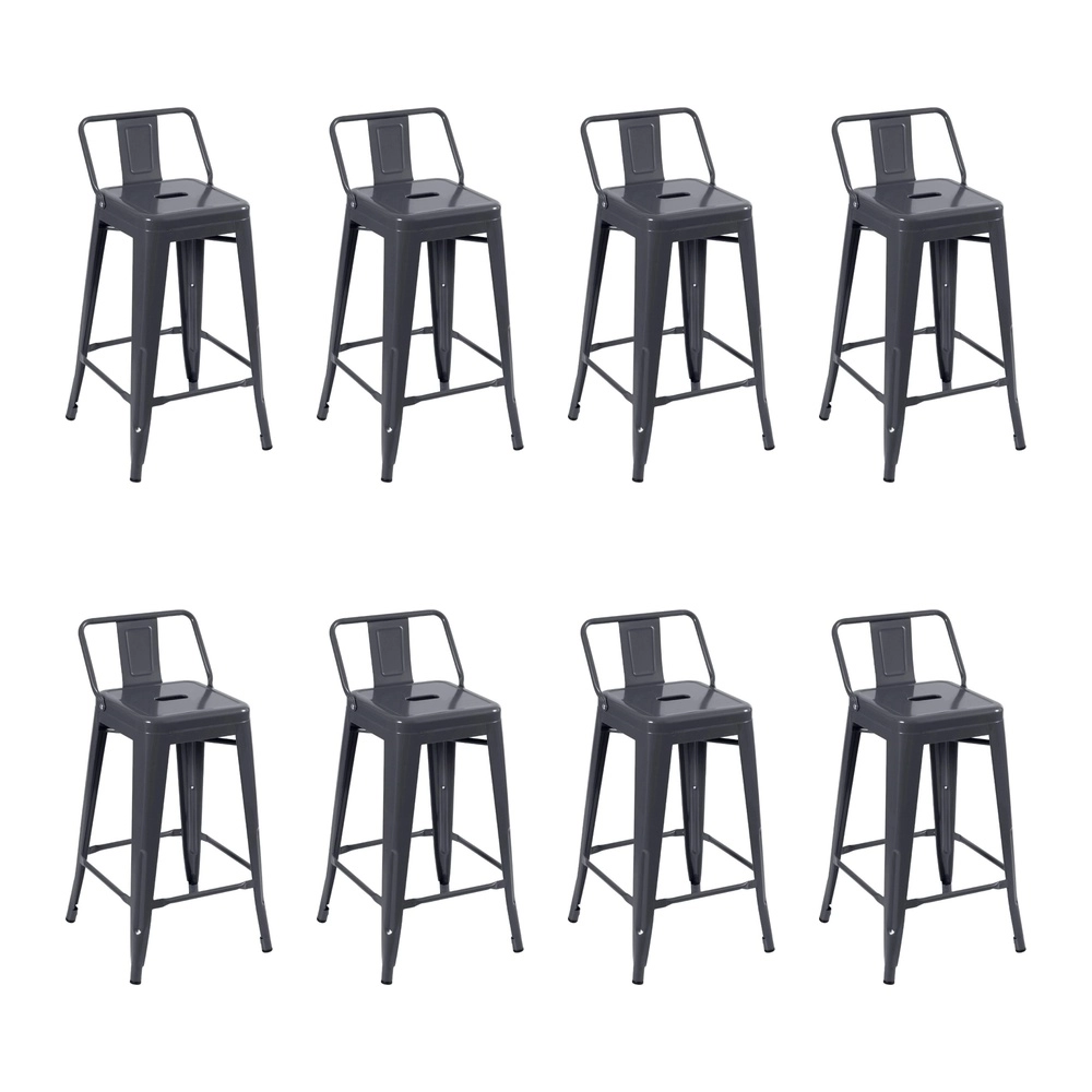 Kit com 8 Banquetas médias para bancada Iron Tolix com encosto 66 cm - Cinza escuro