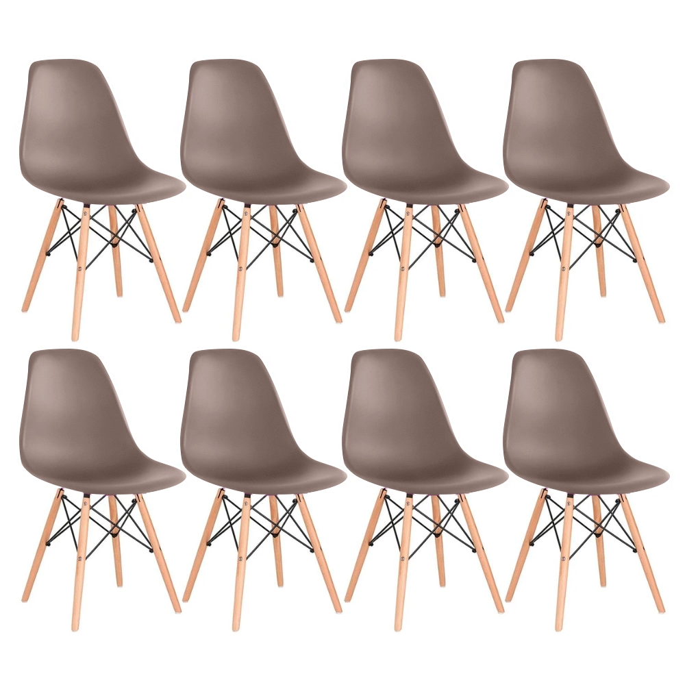 Kit com 8 Cadeiras Charles Eames Eiffel DSW com pés de madeira clara - Fendi Kit com 8 Cadeiras Charles Eames Eiffel DSW com pés de madeira clara - Fendi