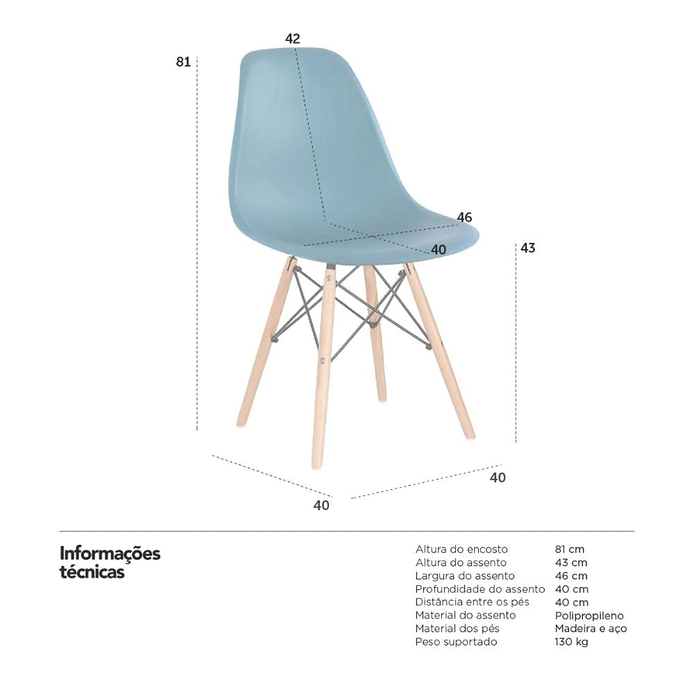 Kit com 8 Cadeiras Charles Eames Eiffel DSW em Polipropileno com Base Madeira - Turquesa