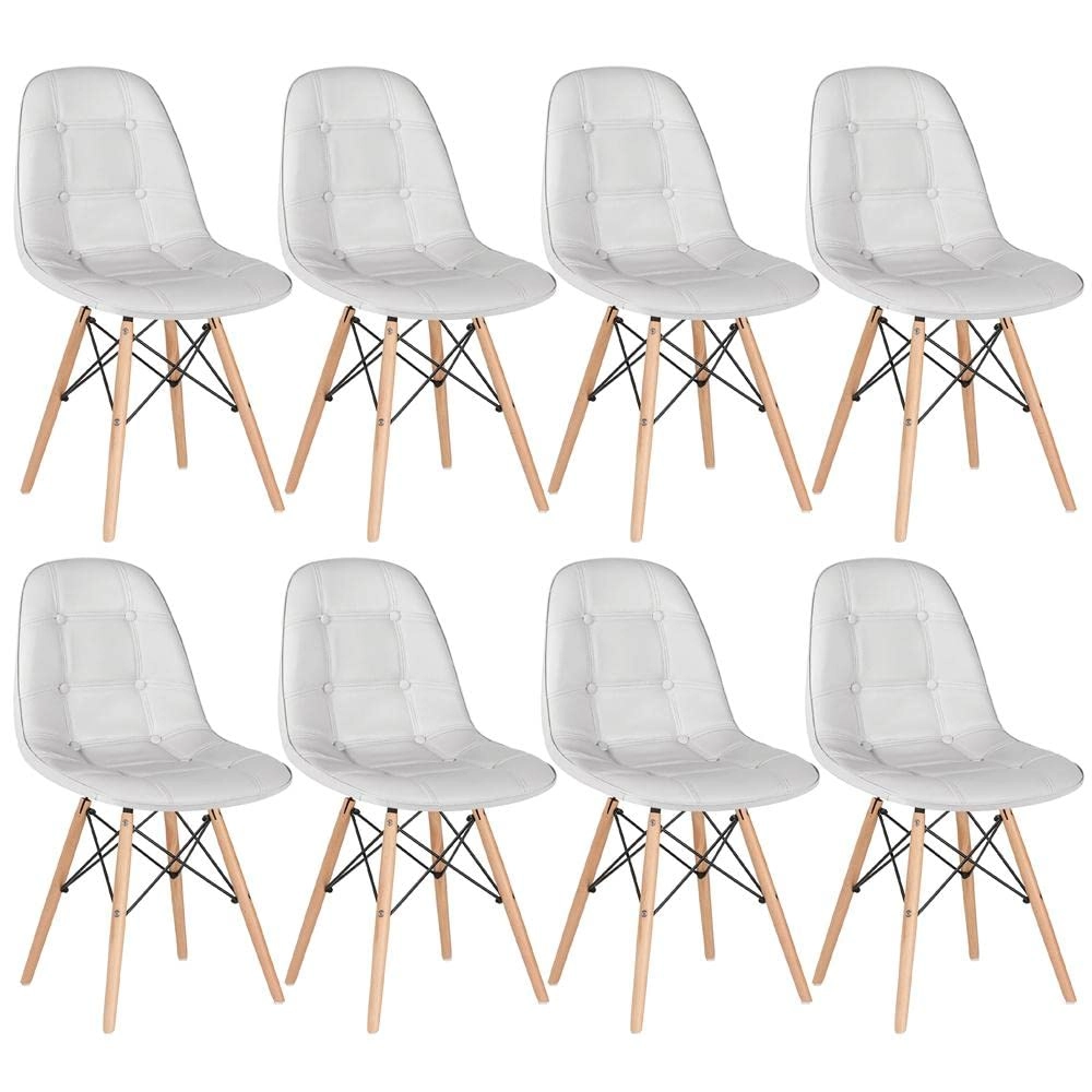 Kit com 8 Cadeiras de jantar Charles Eames Eiffel Botonê Estofada - Cinza claro