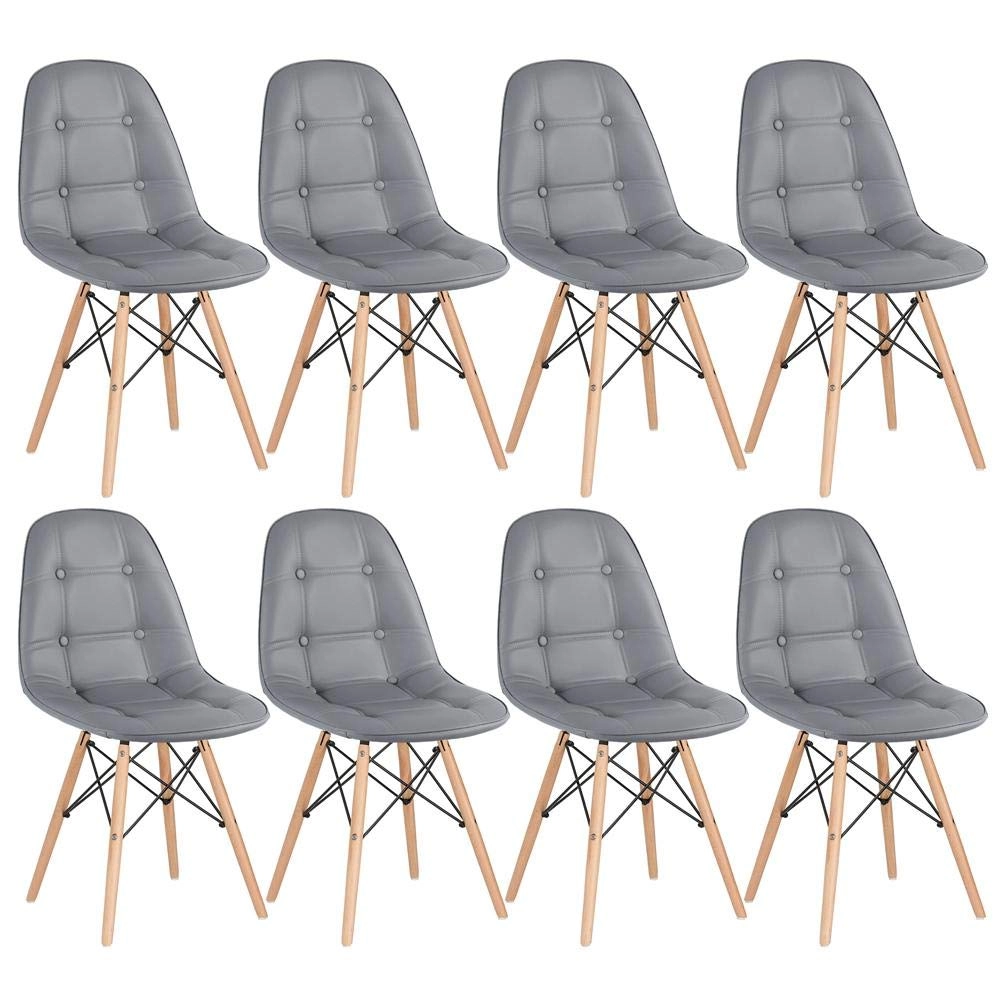 Kit com 8 Cadeiras de jantar Charles Eames Eiffel Botonê Estofada - Cinza escuro