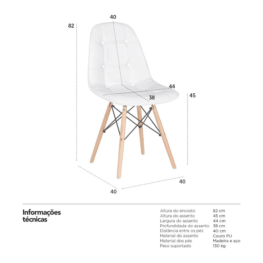 Kit com 8 Cadeiras de jantar Charles Eames Eiffel Botonê Estofada - Marrom