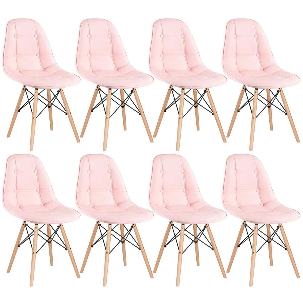 Kit com 8 Cadeiras de jantar Charles Eames Eiffel Botonê Estofada - Rosa claro