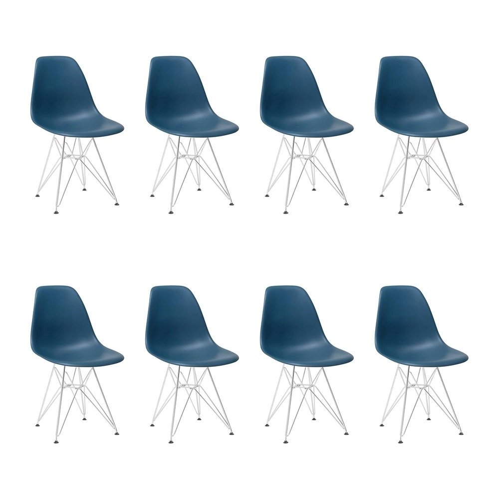 Kit com 8 Cadeiras de jantar Charles Eames Eiffel DKR em Polipropileno - Azul petróleo Kit com 8 Cadeiras de jantar Charles Eames Eiffel DKR em Polipropileno - Azul petróleo