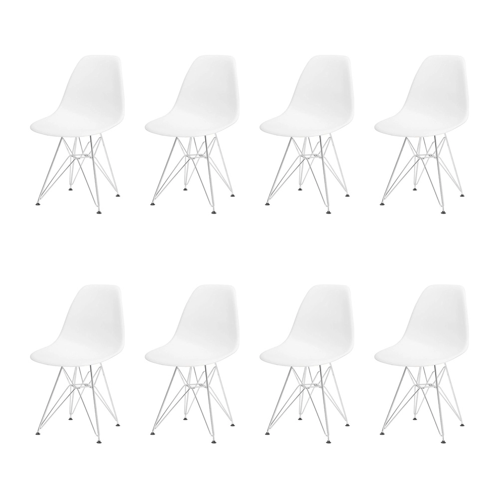 Kit com 8 Cadeiras de jantar Charles Eames Eiffel DKR em Polipropileno - Branco Kit com 8 Cadeiras de jantar Charles Eames Eiffel DKR em Polipropileno - Branco