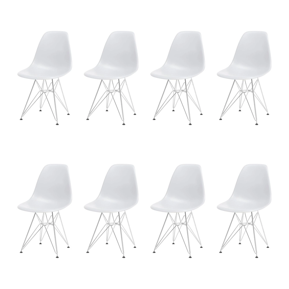 Kit com 8 Cadeiras de jantar Charles Eames Eiffel DKR em Polipropileno - Cinza claro Kit com 8 Cadeiras de jantar Charles Eames Eiffel DKR em Polipropileno - Cinza claro