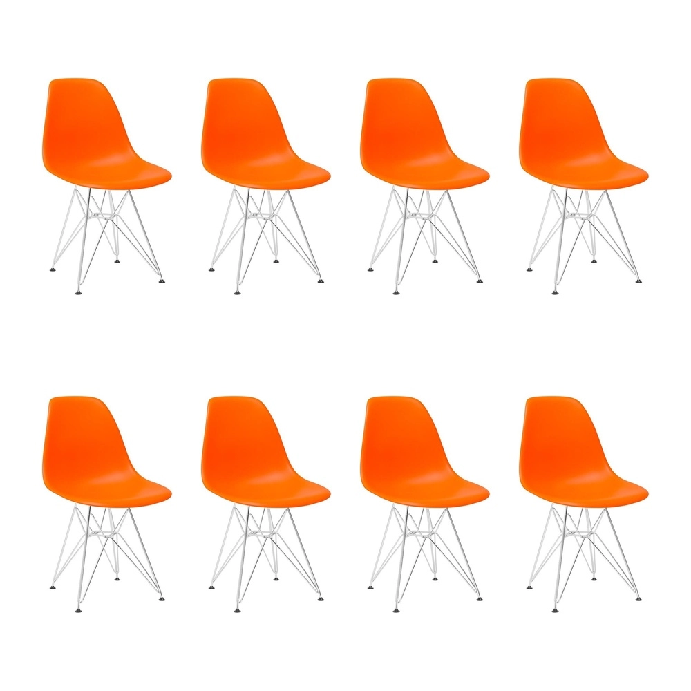 Kit com 8 Cadeiras de jantar Charles Eames Eiffel DKR em Polipropileno - Laranja