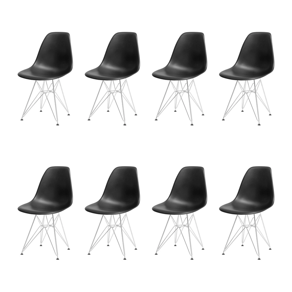 Kit com 8 Cadeiras de jantar Charles Eames Eiffel DKR em Polipropileno - Preto