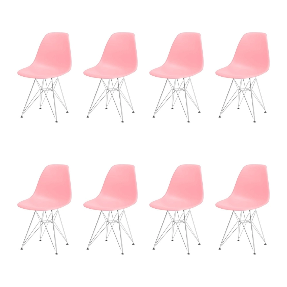 Kit com 8 Cadeiras de jantar Charles Eames Eiffel DKR em Polipropileno - Rosa claro Kit com 8 Cadeiras de jantar Charles Eames Eiffel DKR em Polipropileno - Rosa claro