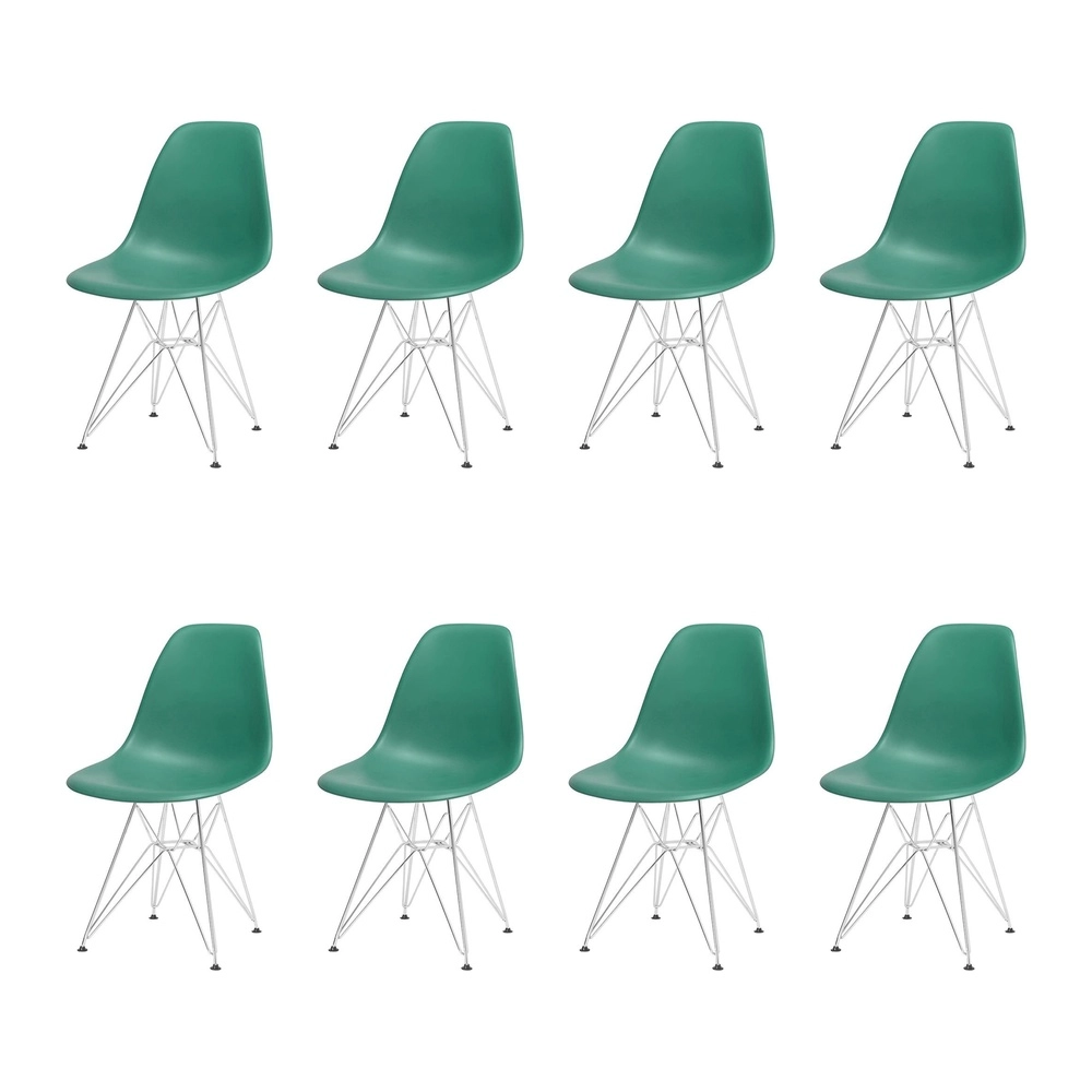 Kit com 8 Cadeiras de jantar Charles Eames Eiffel DKR em Polipropileno - Verde escuro Kit com 8 Cadeiras de jantar Charles Eames Eiffel DKR em Polipropileno - Verde escuro