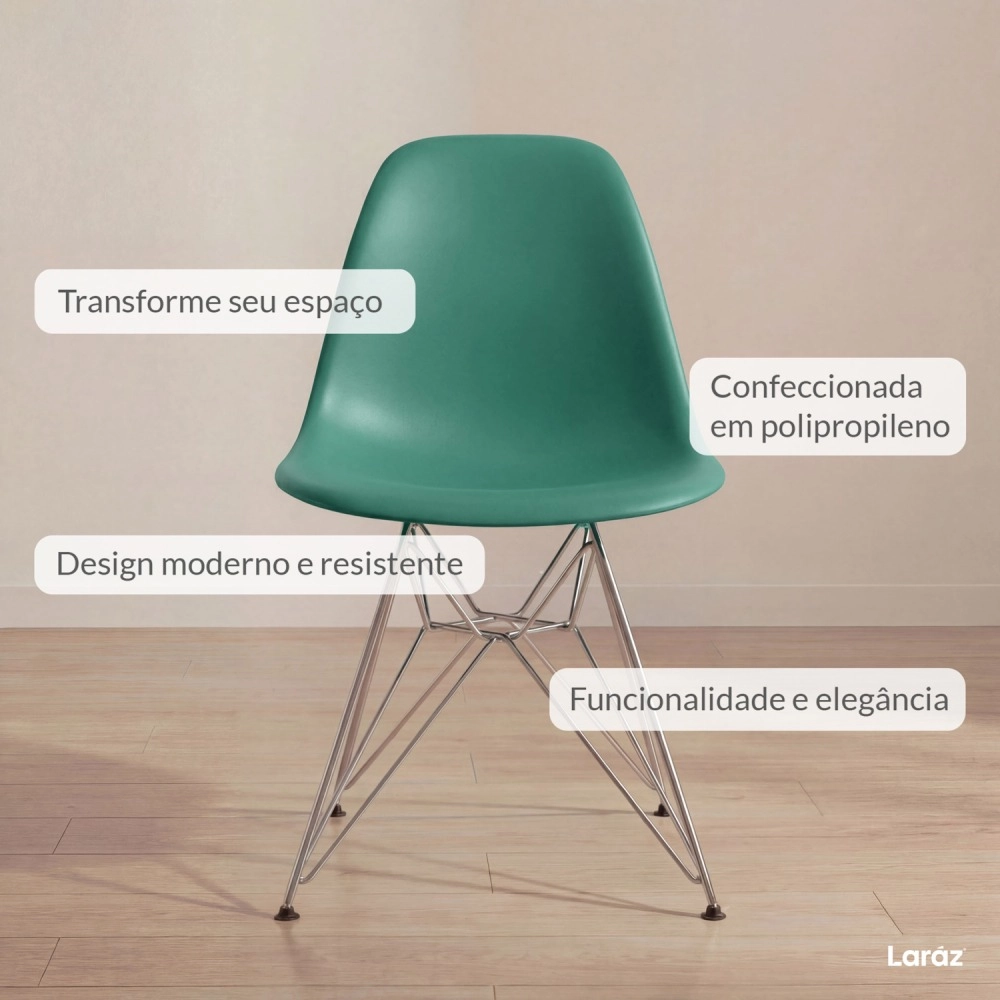 Kit com 8 Cadeiras de jantar Charles Eames Eiffel DKR em Polipropileno - Verde escuro Kit com 8 Cadeiras de jantar Charles Eames Eiffel DKR em Polipropileno - Verde escuro